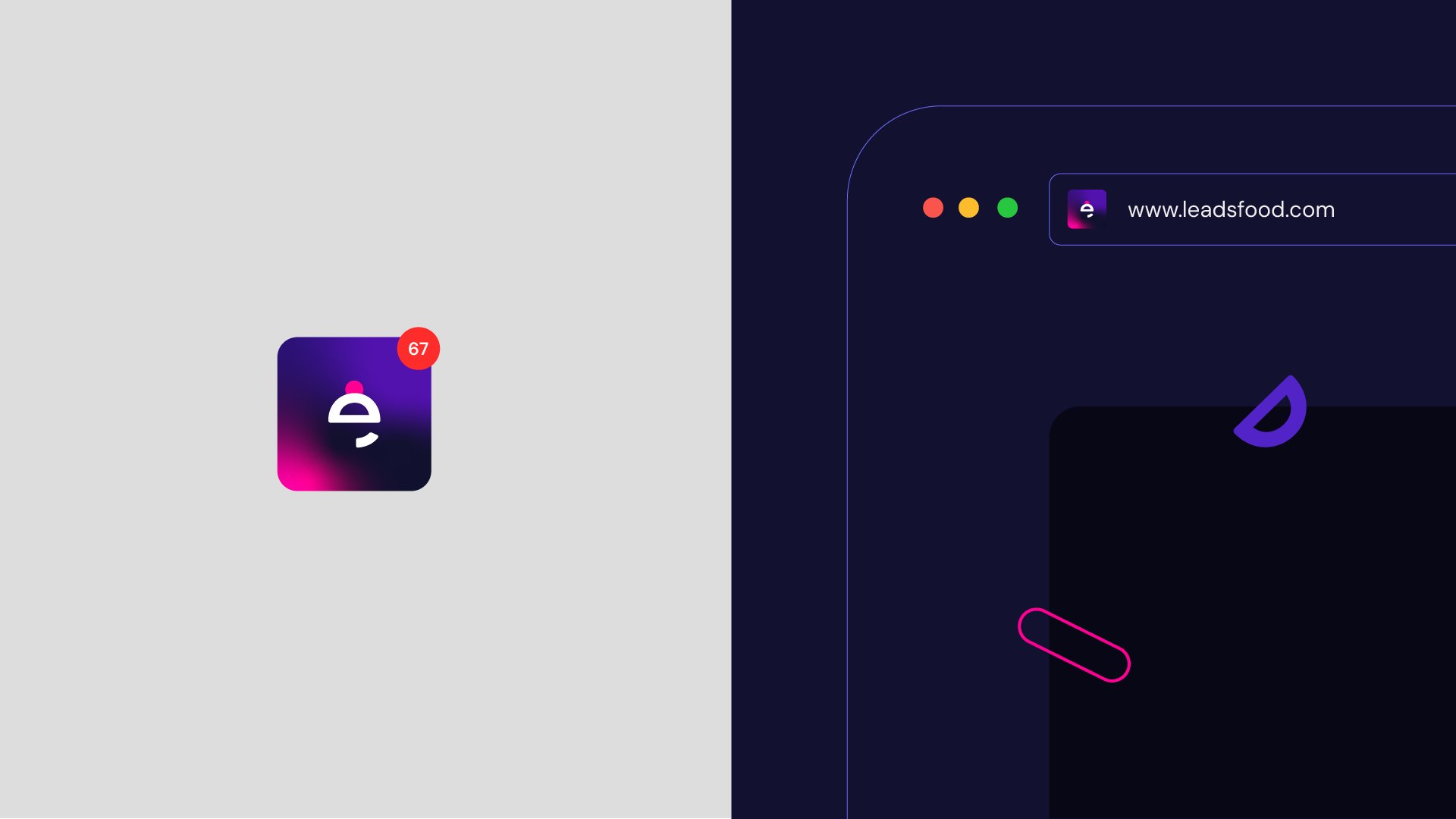 Site da LeadsFood exibido em mockup de navegador