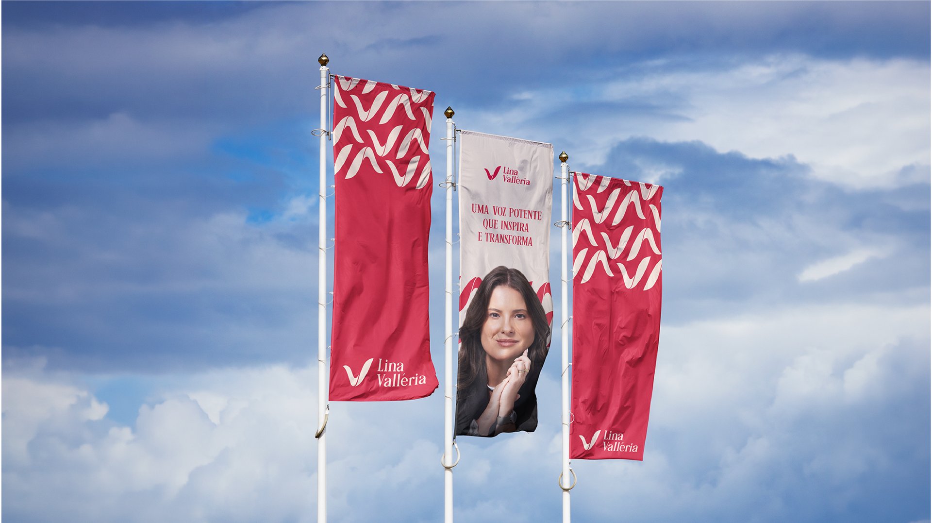 Aplicação da marca Lina Valléria em bandeiras e flâmulas