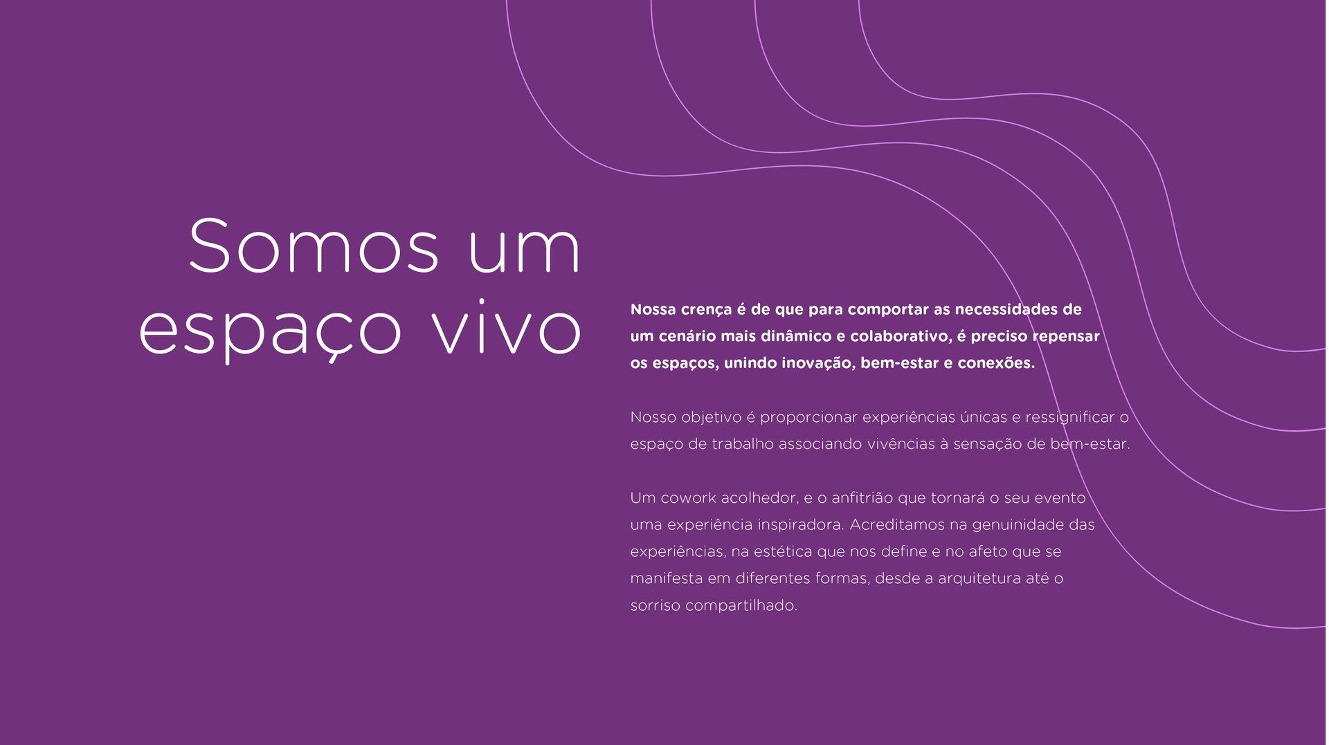 Slide de visão de marca da NAU Live Spaces com propósito, posicionamento e diferenciais